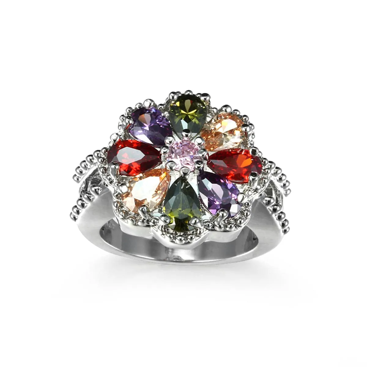 Red & Purple Crystal Flower Ring