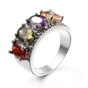 Red & Purple Crystal Oval-Cut Ring
