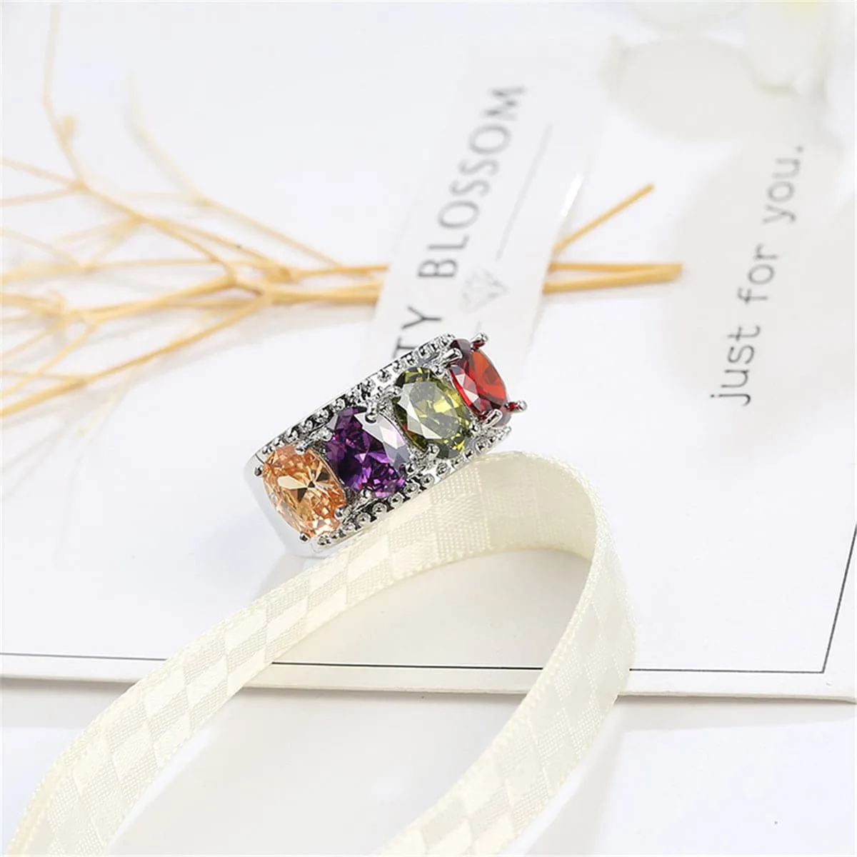 Red & Purple Crystal Oval-Cut Ring