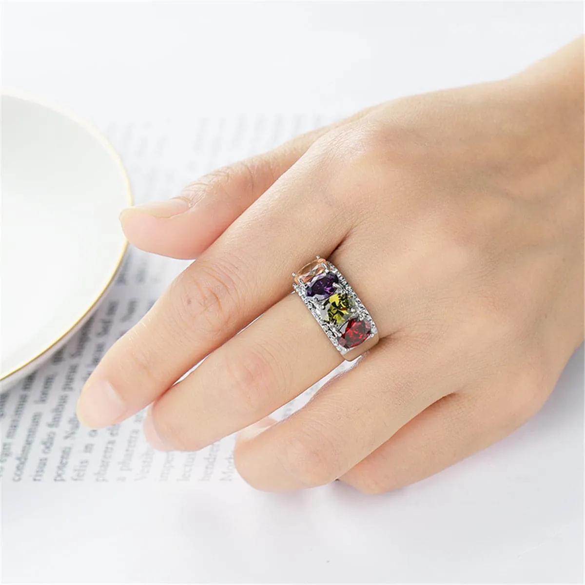 Red & Purple Crystal Oval-Cut Ring