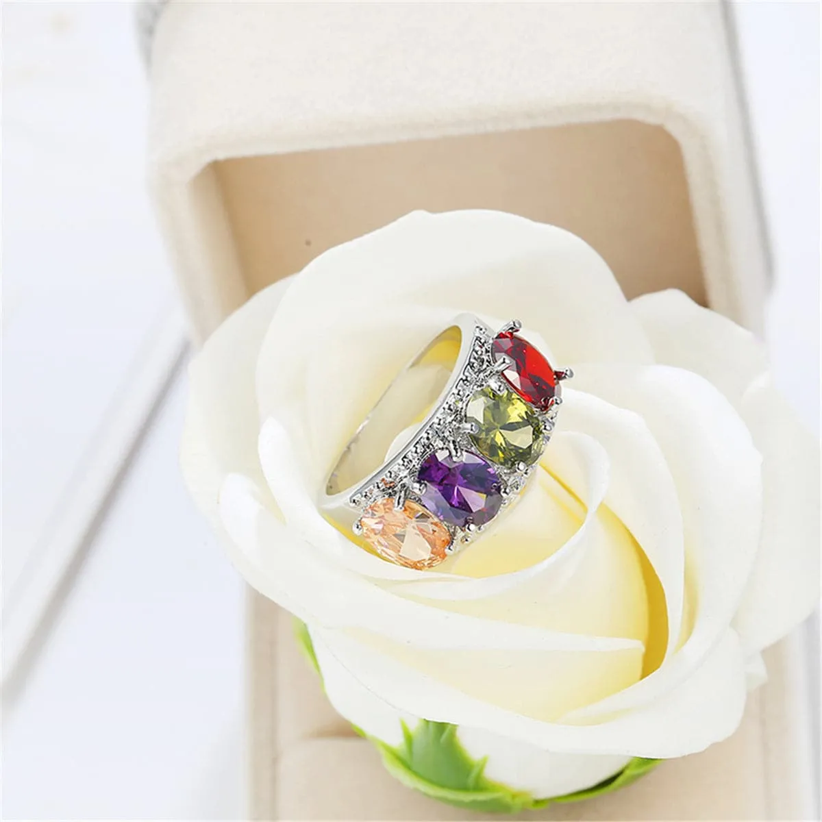 Red & Purple Crystal Oval-Cut Ring