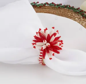 Red and White Beaded Napkin Rings Set of 4