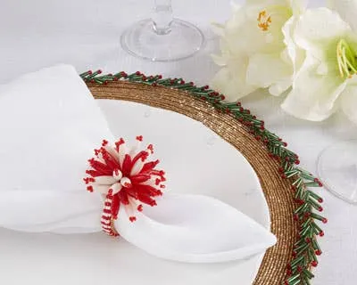 Red and White Beaded Napkin Rings Set of 4