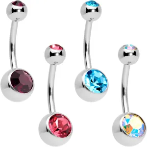 Red Blue Pink CZ Gem Internally Threaded Simple Belly Ring Set of 4