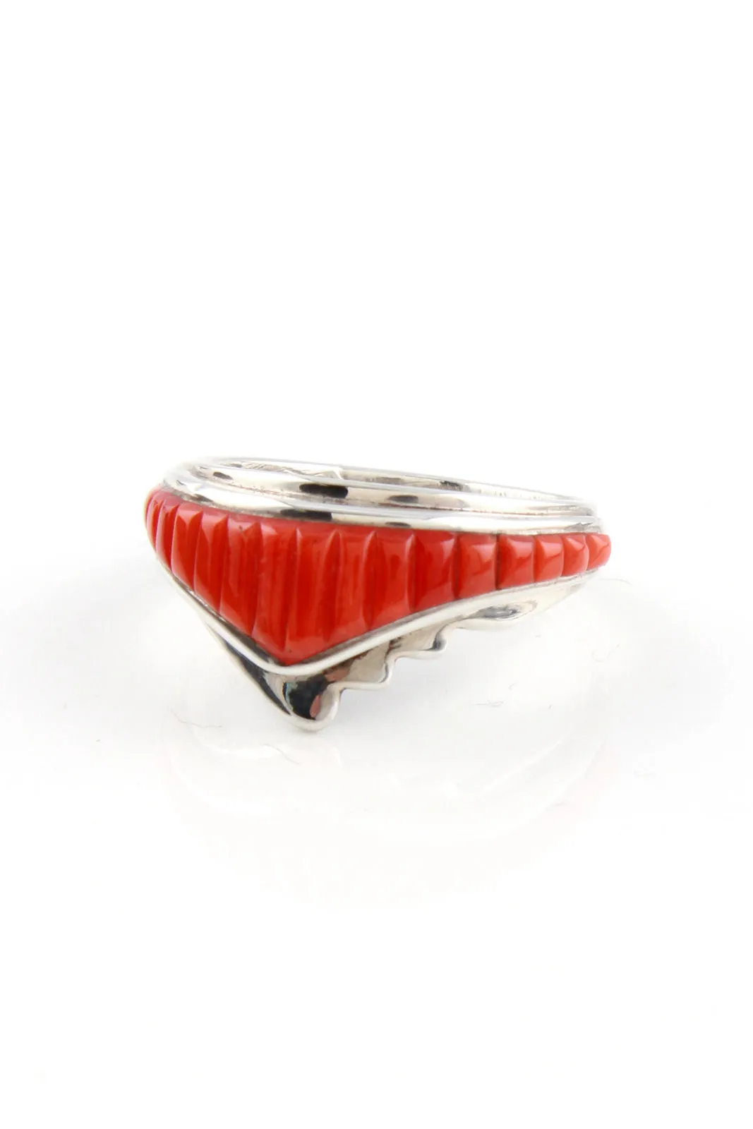 Red Coral Cobblestone Inlay Ring (Size 6)