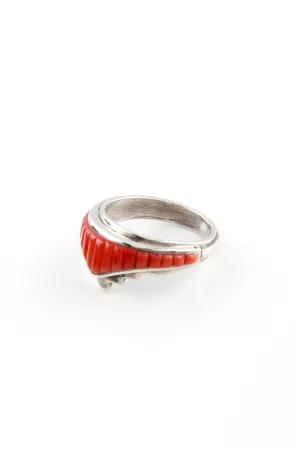 Red Coral Cobblestone Inlay Ring (Size 6)