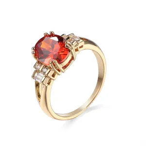 Red Crystal & Cubic Zirconia 18K Gold-Plated Baguette Oval Ring