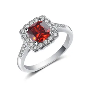 Red Crystal & Cubic Zirconia Cushion-Cut Ring
