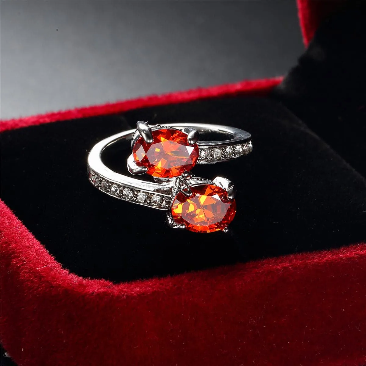 Red Crystal & Cubic Zirconia Oval Ring