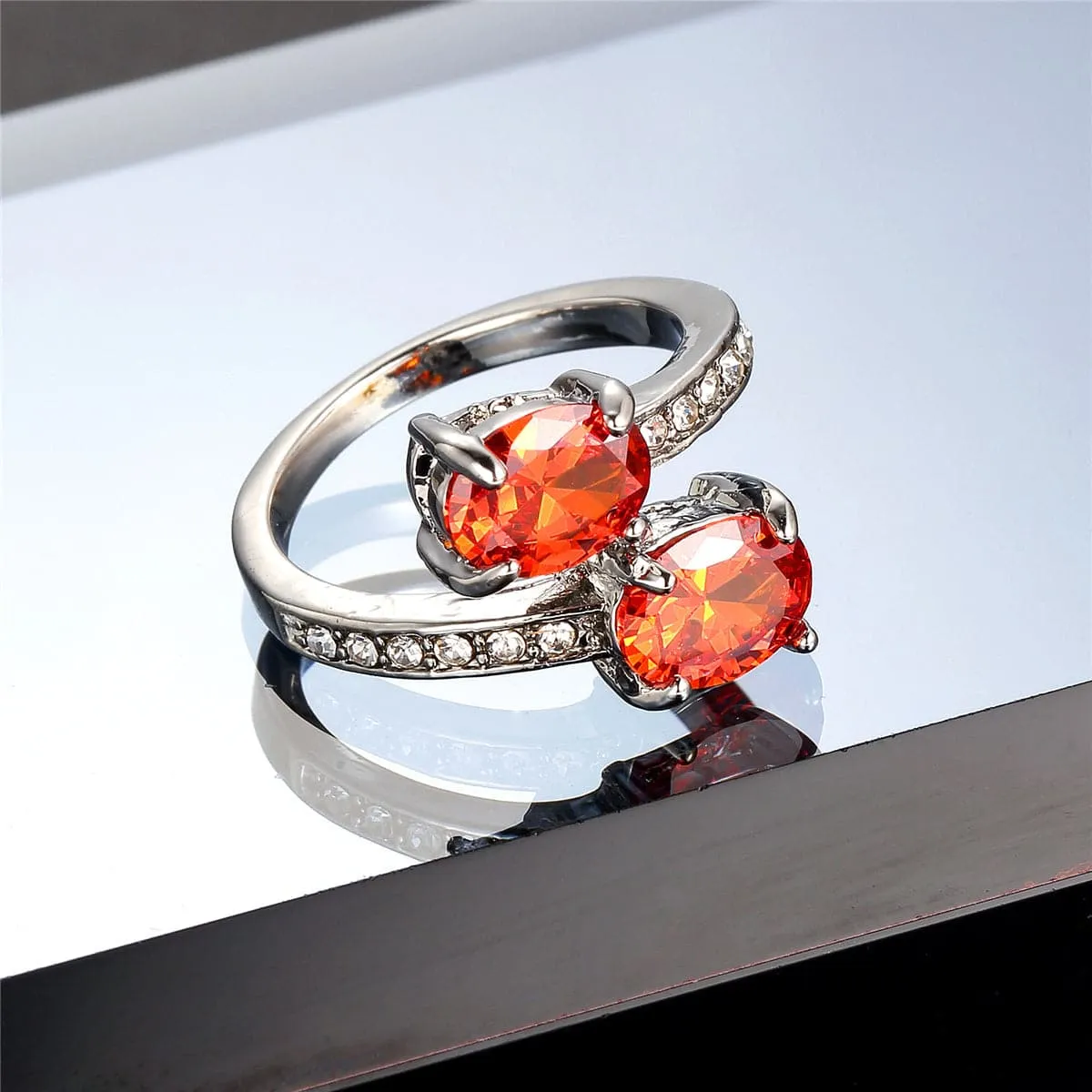 Red Crystal & Cubic Zirconia Oval Ring