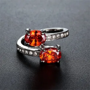 Red Crystal & Cubic Zirconia Oval Ring