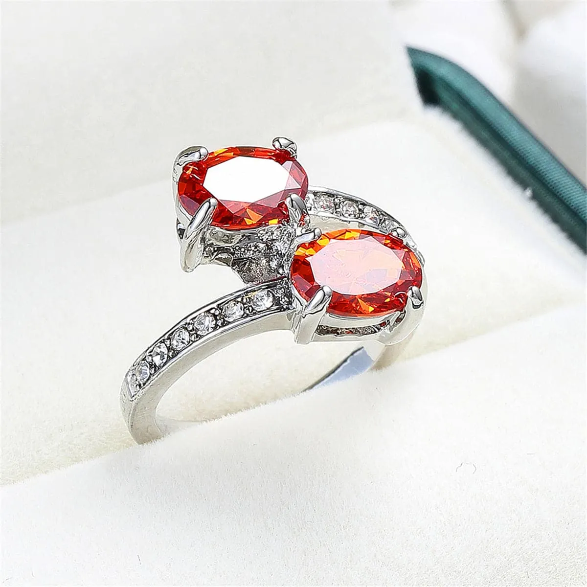 Red Crystal & Cubic Zirconia Oval Ring