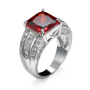 Red Crystal & Cubic Zirconia Princess-Cut Ring