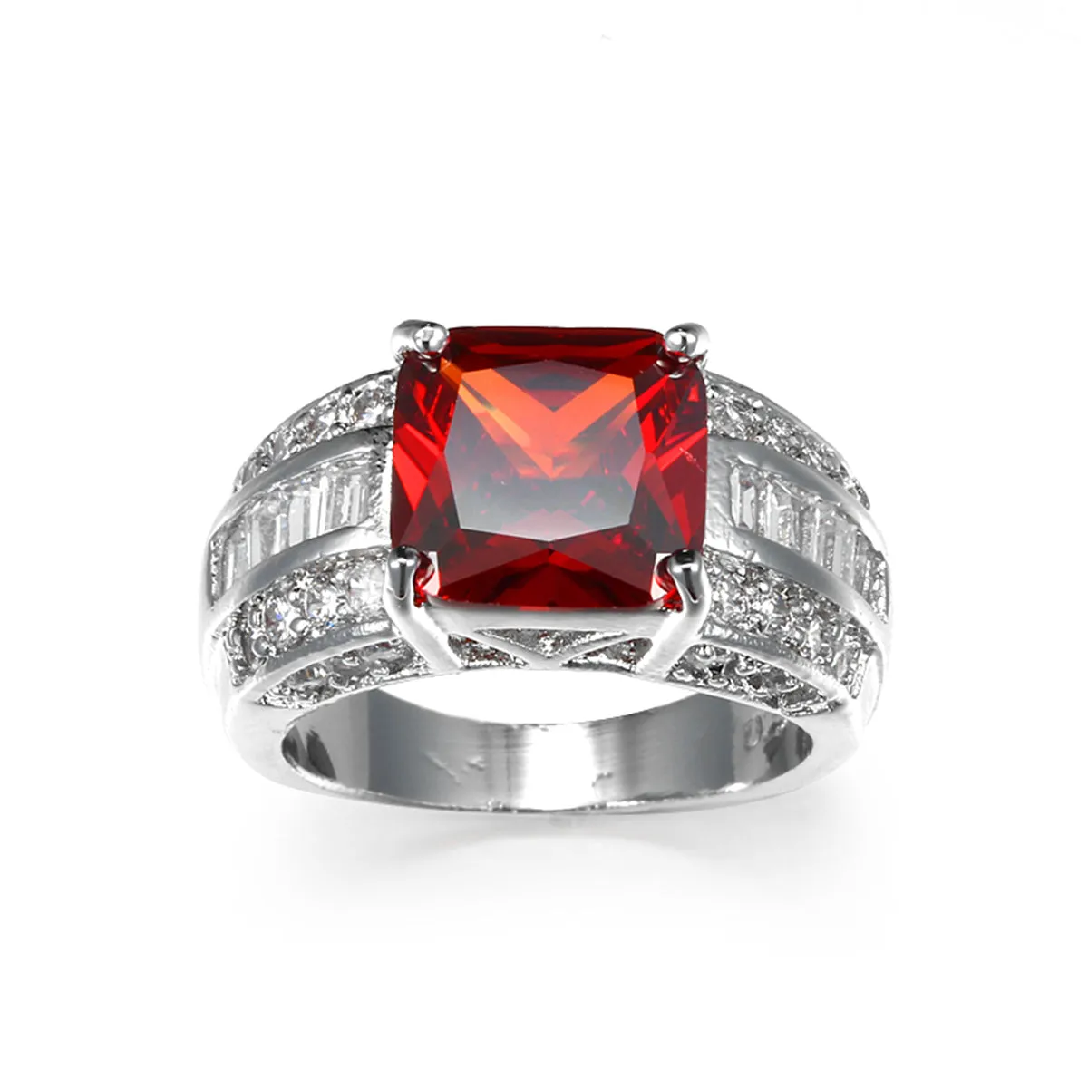 Red Crystal & Cubic Zirconia Princess-Cut Ring