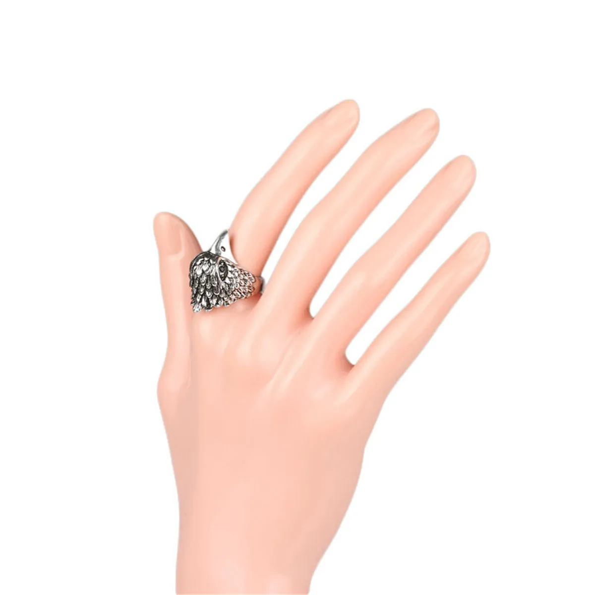 Red Cubic Zirconia & Silver-Plated Eagle Band Ring