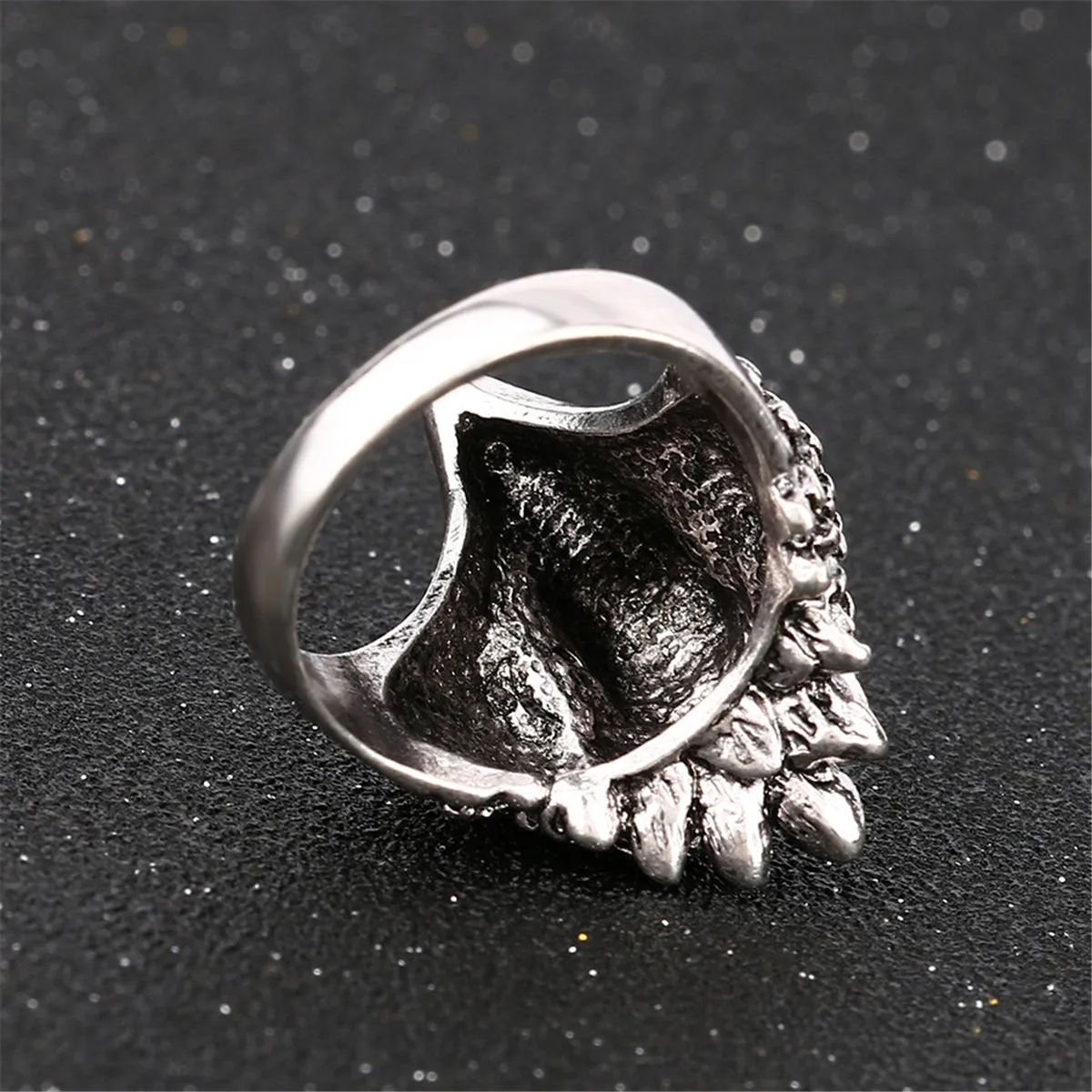 Red Cubic Zirconia & Silver-Plated Eagle Band Ring