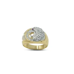 Red Eye Lion Mens Rings in 10kt Gold