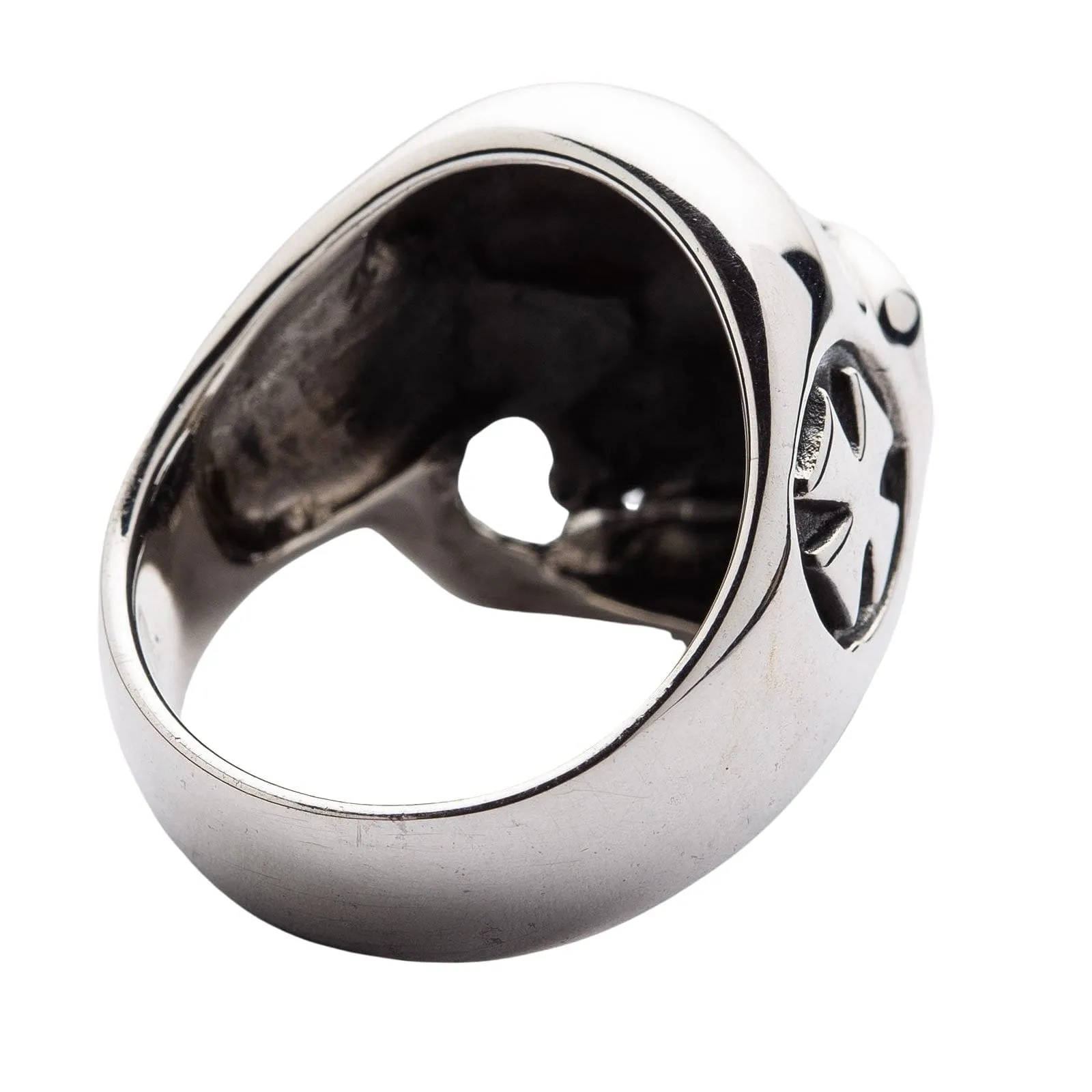 Red Eyes Cross Skull Sterling Silver Ring