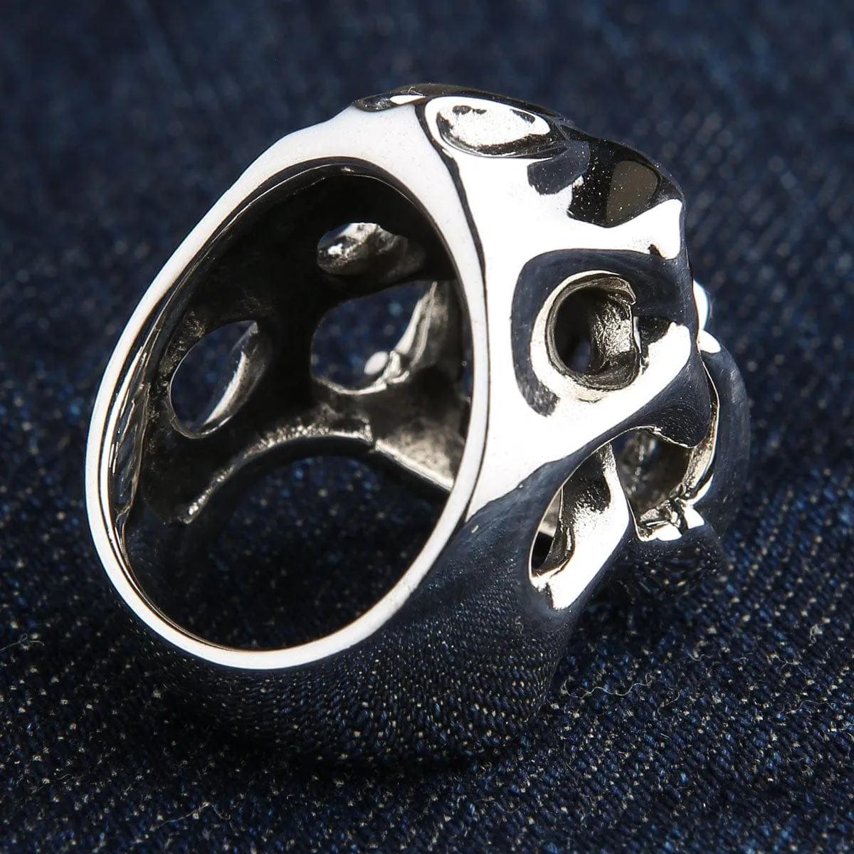 Red Eyes Fang Devil Skull Sterling Silver Biker Ring