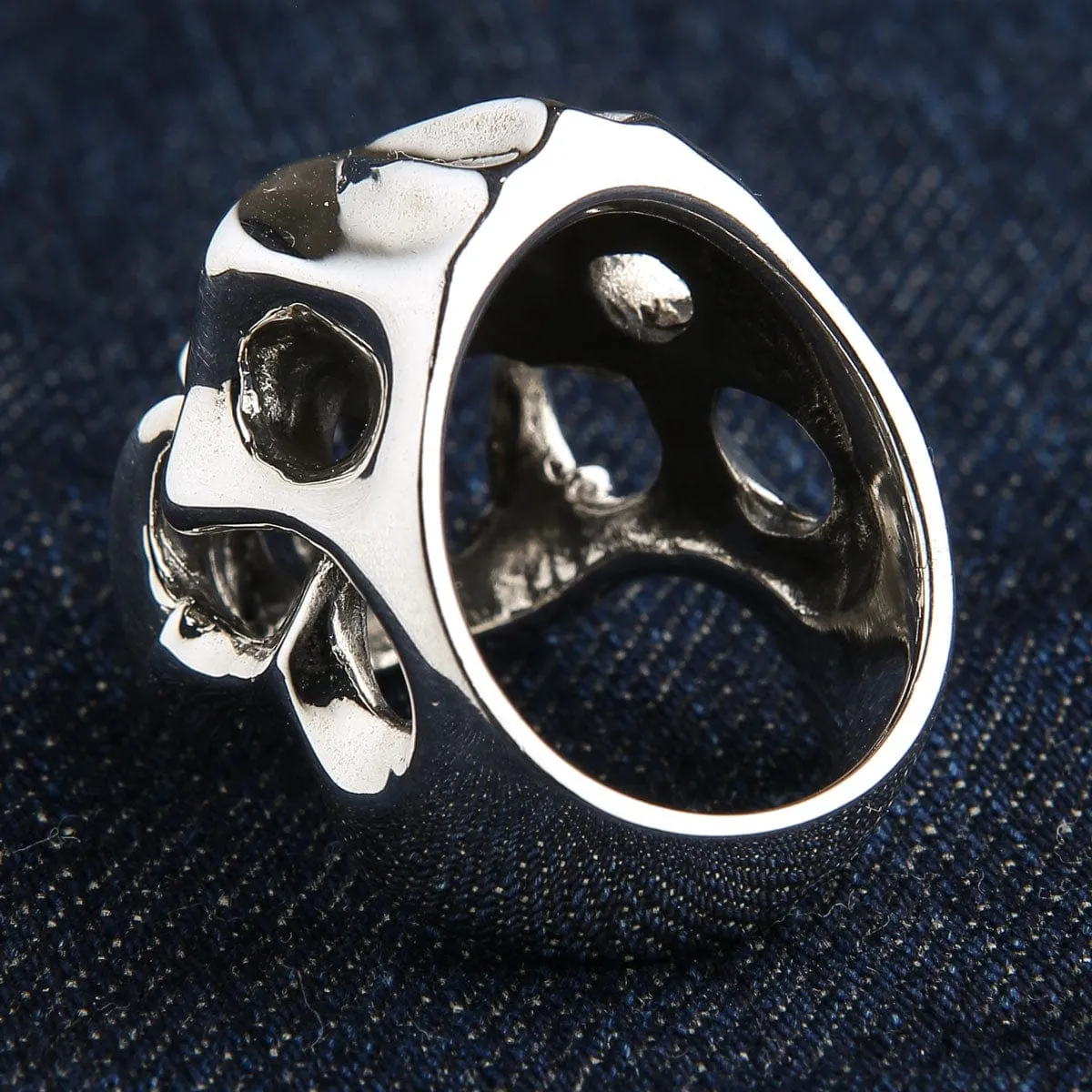 Red Eyes Fang Devil Skull Sterling Silver Biker Ring