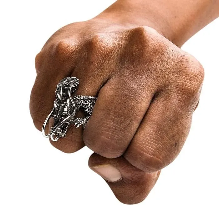 Red Eyes Sterling Silver Dragon Ring