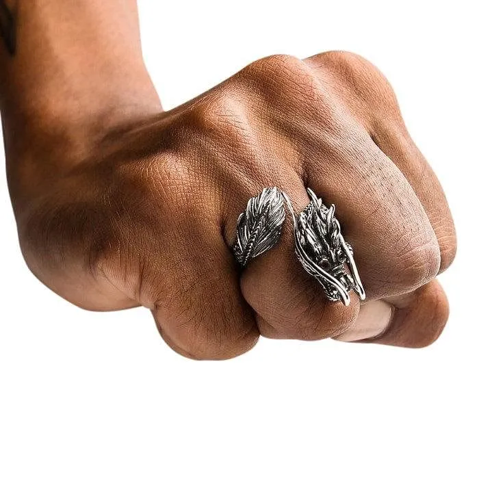 Red Eyes Sterling Silver Dragon Ring