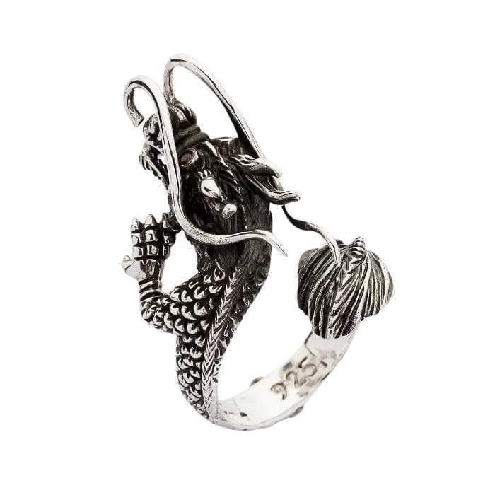 Red Eyes Sterling Silver Dragon Ring