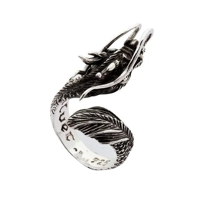 Red Eyes Sterling Silver Dragon Ring