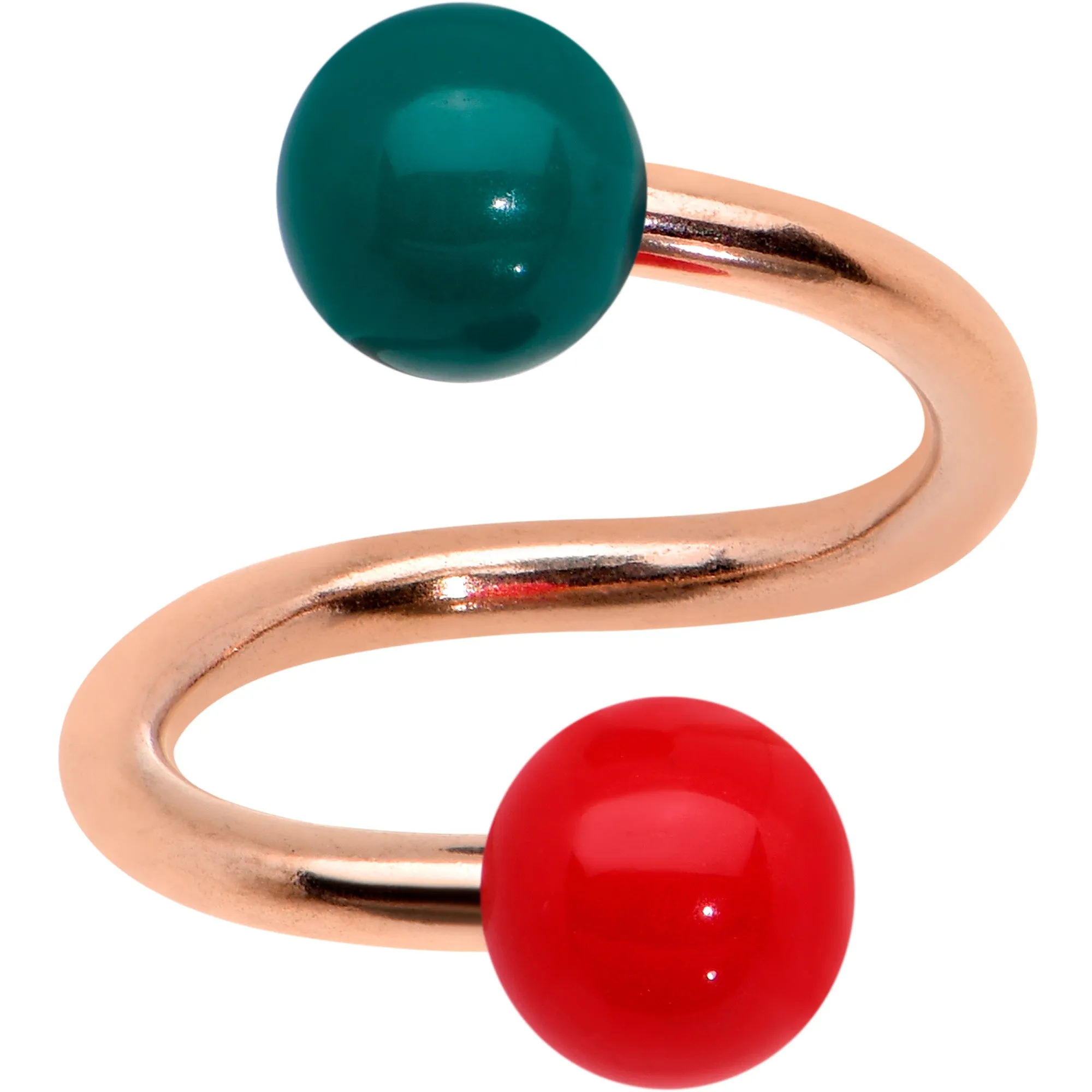 Red Gem Rose Gold Tone Snowman Christmas Spiral Belly Ring Set of 3