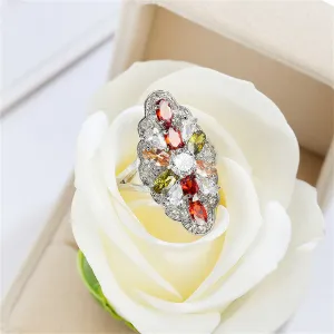 Red Multicolor Crystal & Silver-Plated Pear-Cut Pavé Statement Ring
