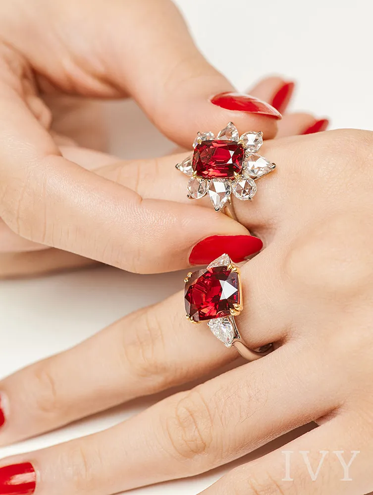 Red Spinel and Diamond Ring