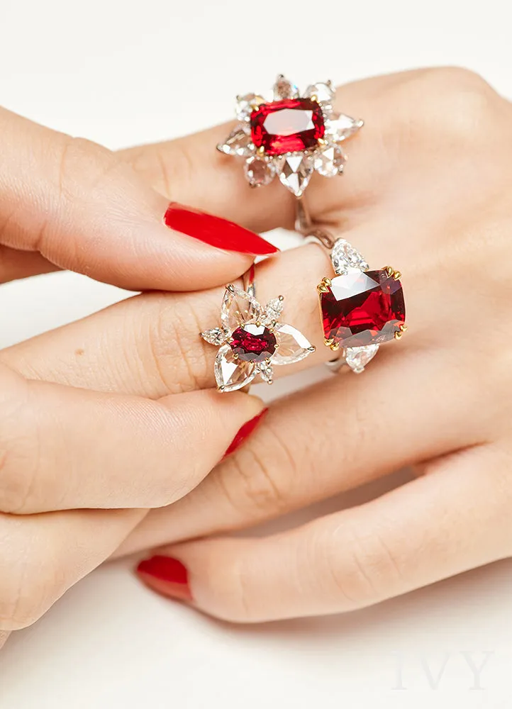 Red Spinel and Diamond Ring