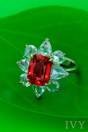 Red Spinel and Diamond Ring