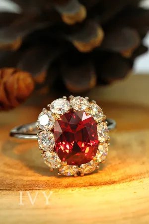 Red Spinel Burma and Diamond Ring