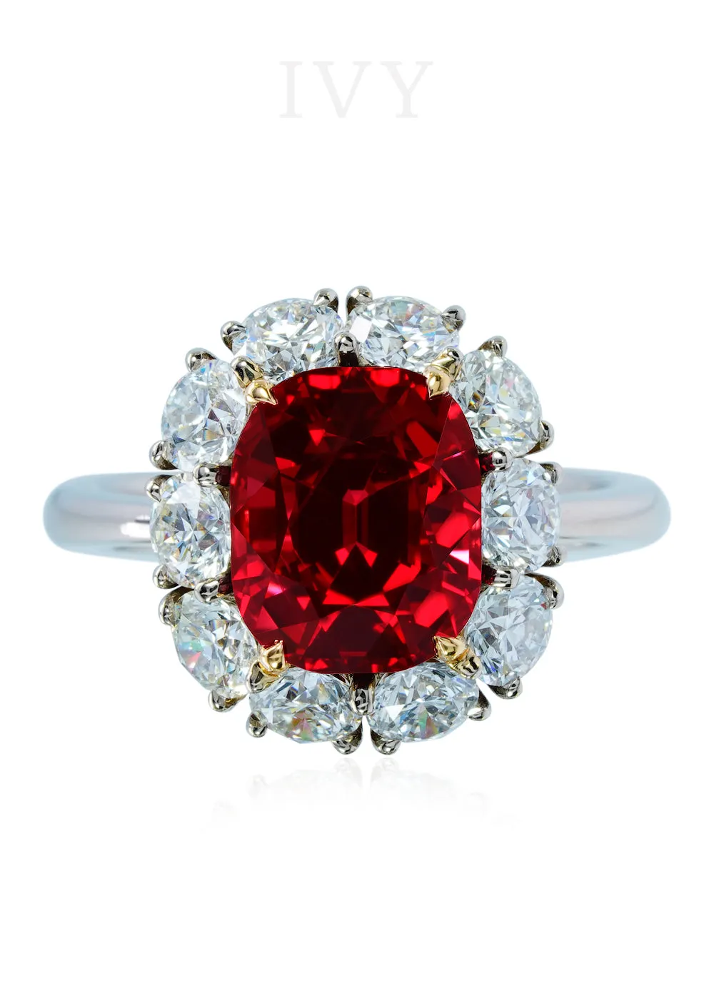 Red Spinel Burma and Diamond Ring