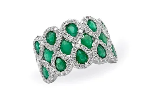 Ring 14kt Gold Multi Row Pear & Oval Emeralds with Diamonds