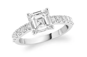 Ring 18kt Gold GIA Square Emerald Cut Center Stone & Diamonds