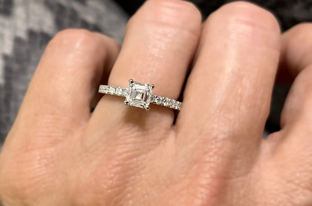 Ring 18kt Gold GIA Square Emerald Cut Center Stone & Diamonds