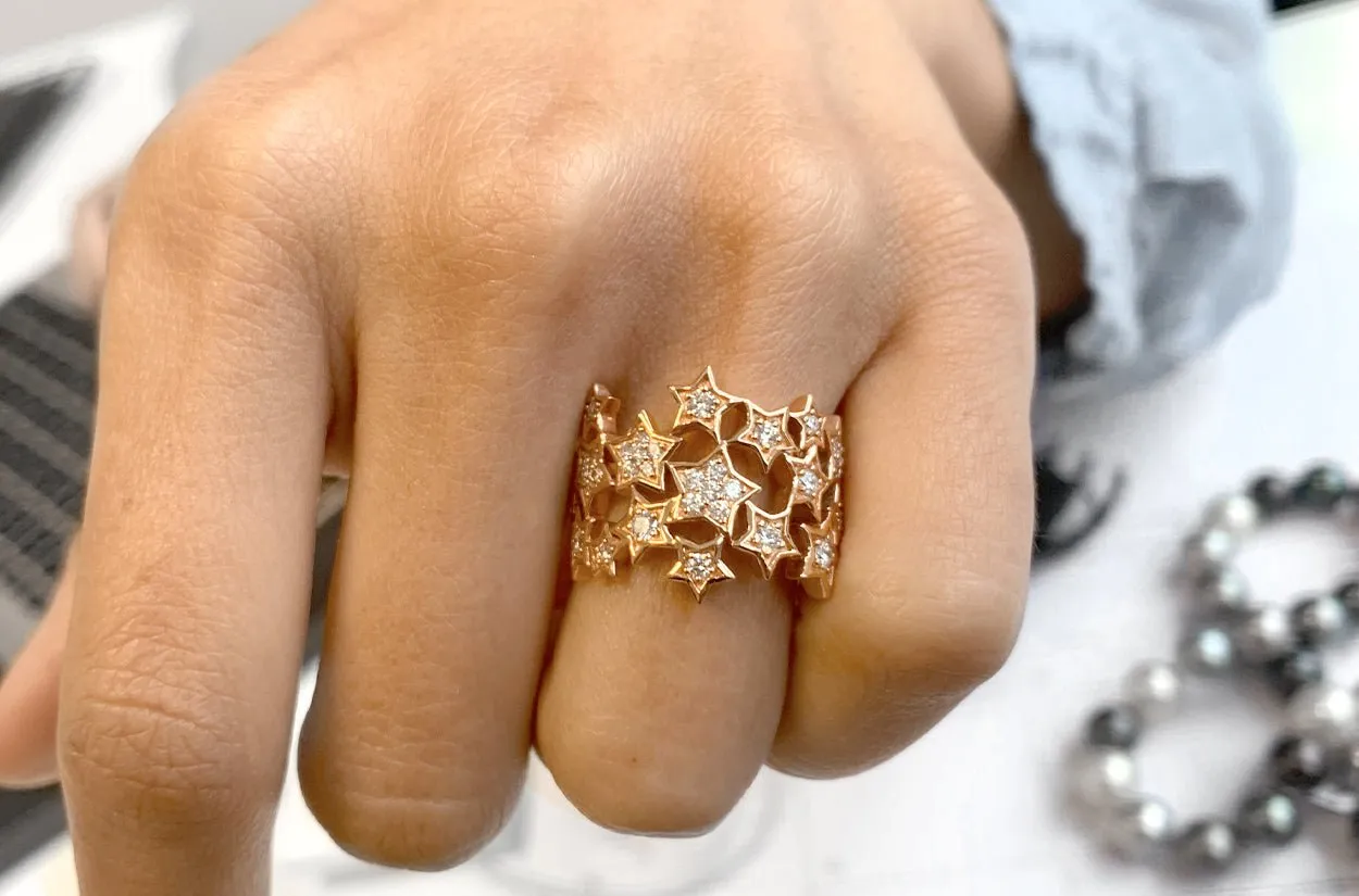 Ring 18kt Rose Gold & Diamonds Stars
