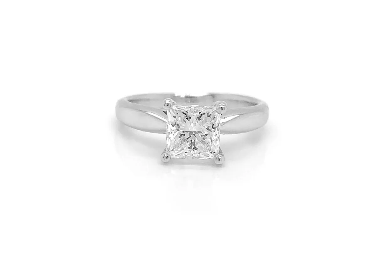 Ring 18kt White Gold & Princess cut Diamond 1.20 I VVS2 GIA