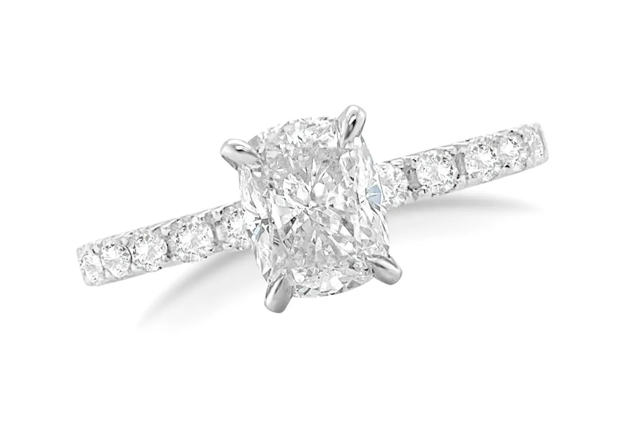 Ring Platinum GIA Modified Cushion Diamond & Pave