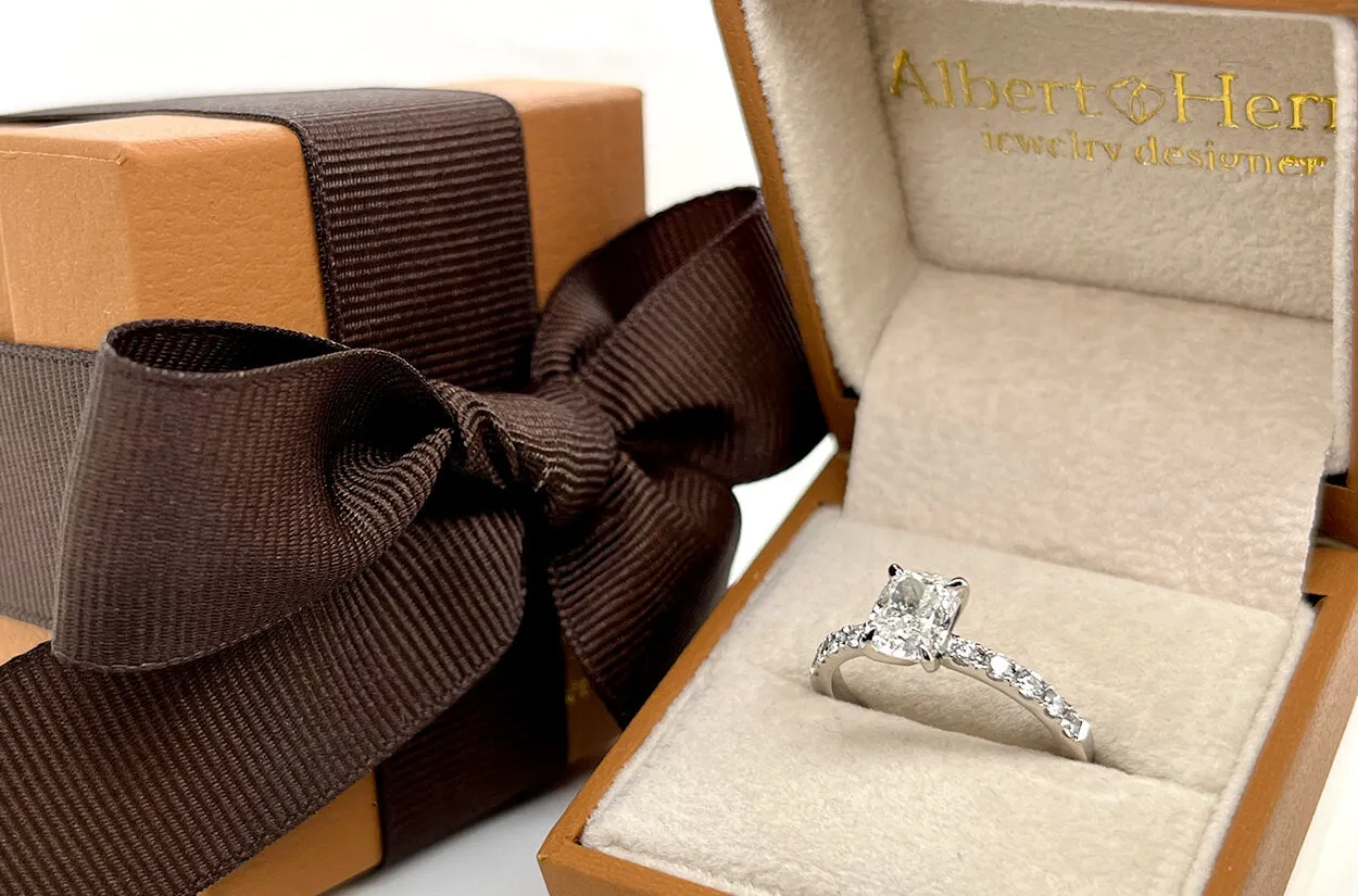 Ring Platinum GIA Modified Cushion Diamond & Pave