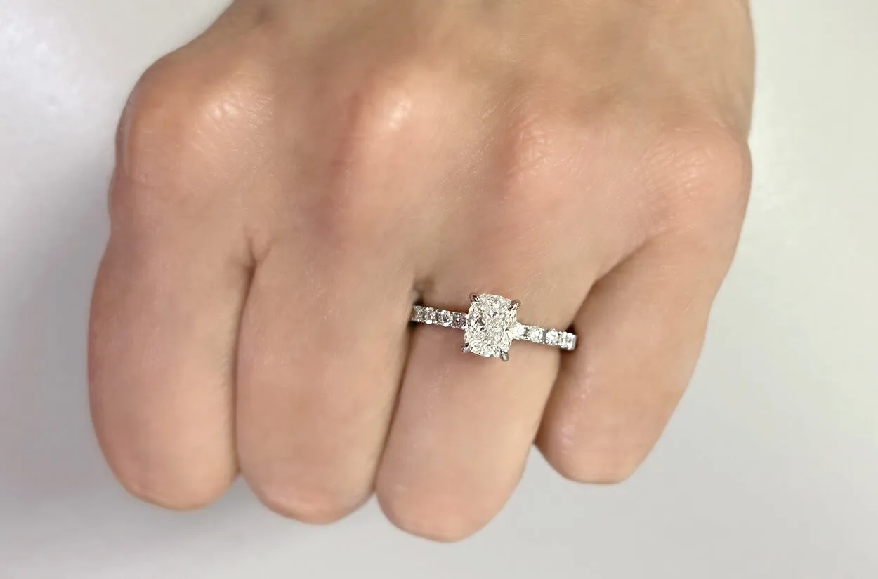 Ring Platinum GIA Modified Cushion Diamond & Pave