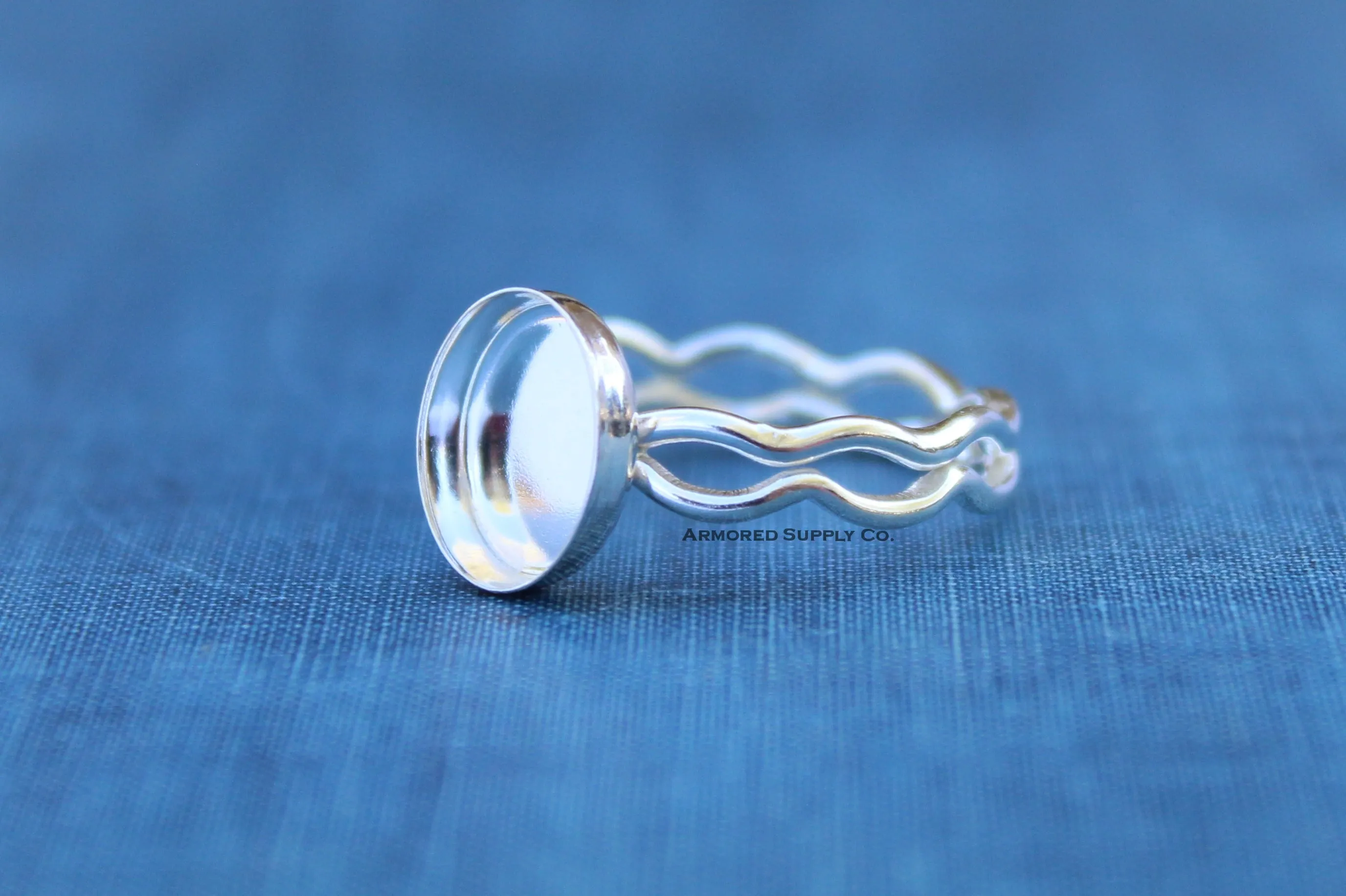 Ripple Ring Plain Oval Bezel Cup Ring blank Setting