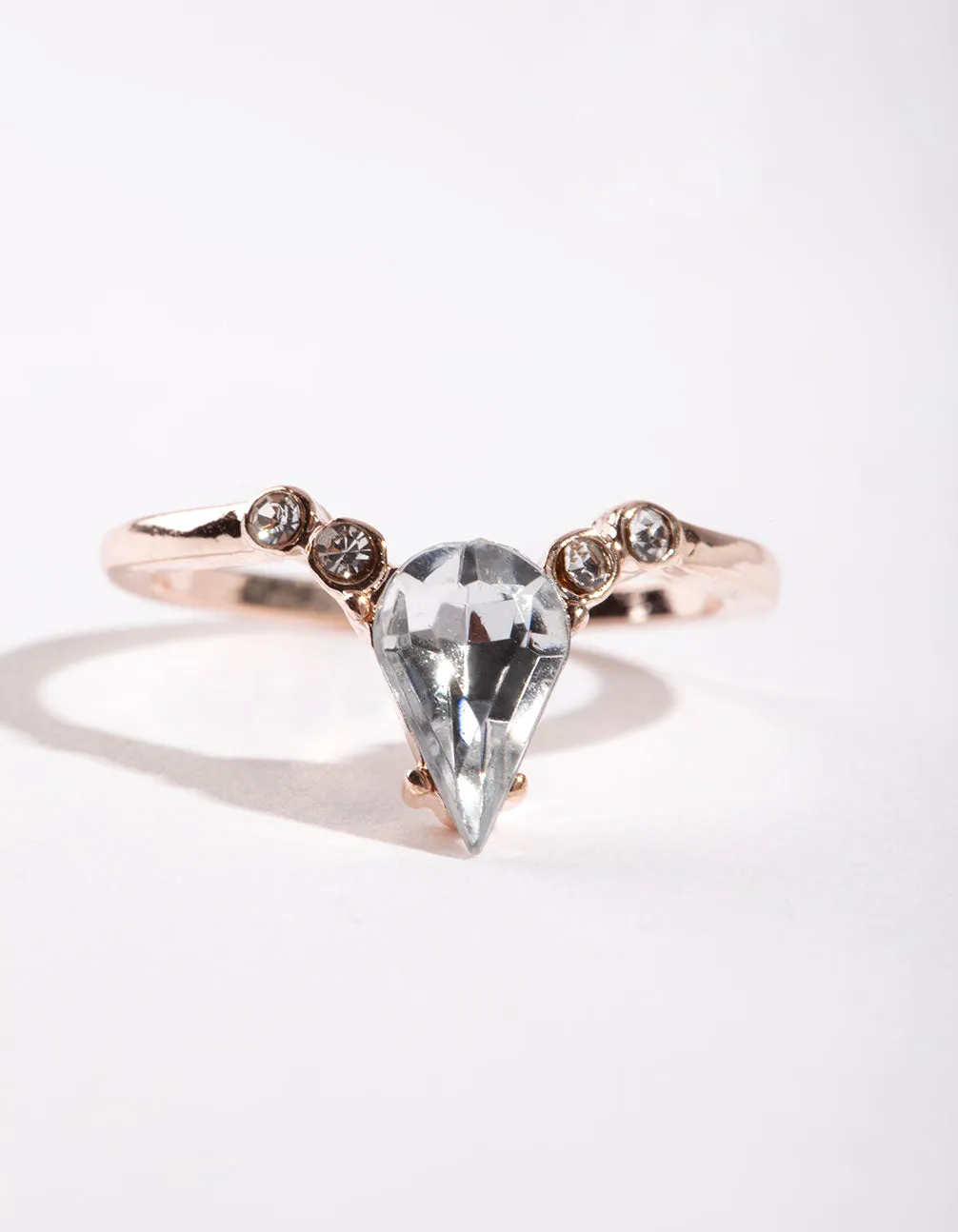 Rose Gold Crystal V-Shaped Ring