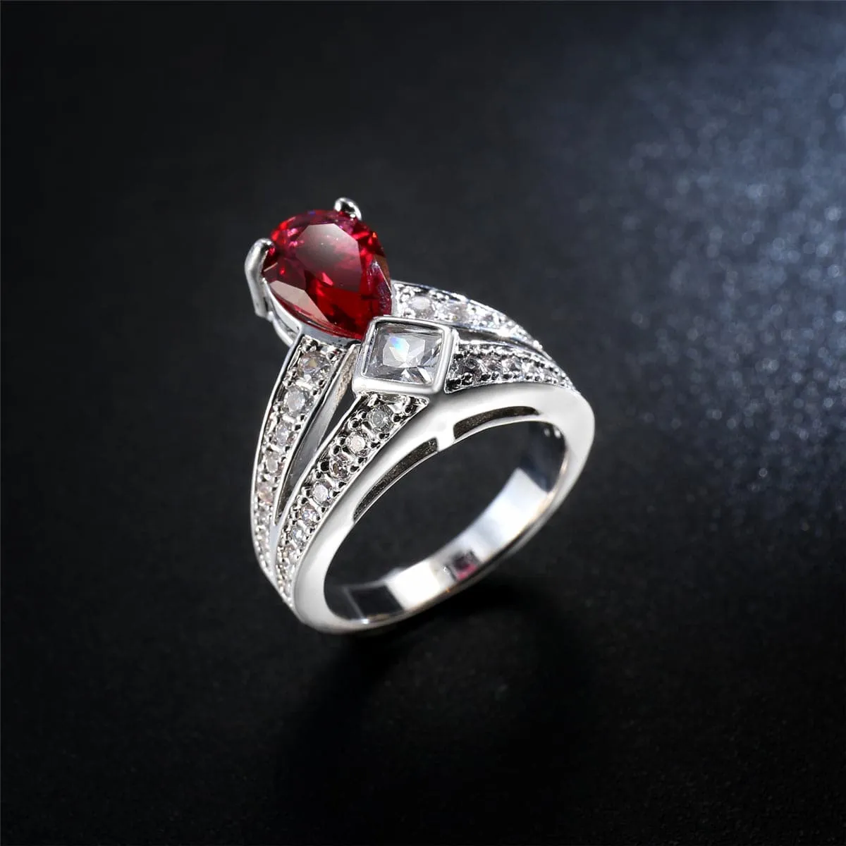 Rose Pear Crystal & Cubic Zirconia Pear Ring
