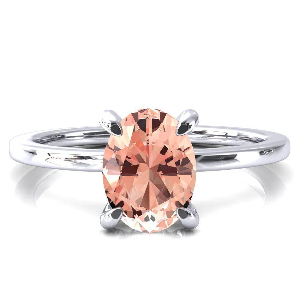 Rosy Oval Champagne Sapphire 4 Claw Prong Single Rail Micropave Engagement Ring