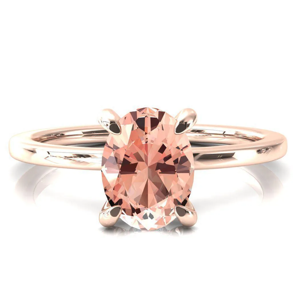 Rosy Oval Champagne Sapphire 4 Claw Prong Single Rail Micropave Engagement Ring