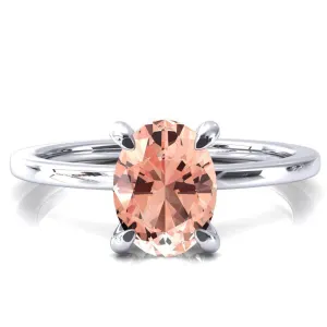 Rosy Oval Champagne Sapphire 4 Claw Prong Single Rail Micropave Engagement Ring