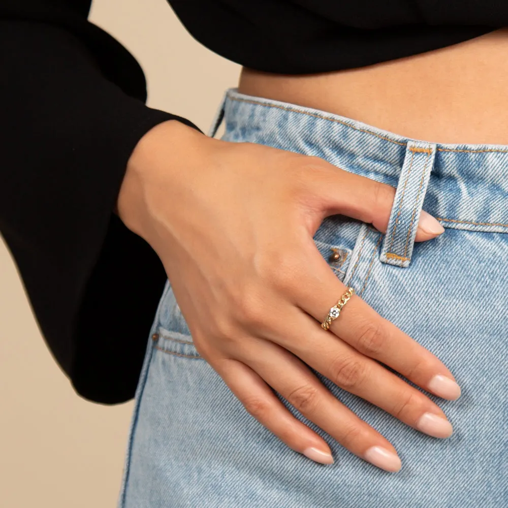 Round Bezel Cuban Ring